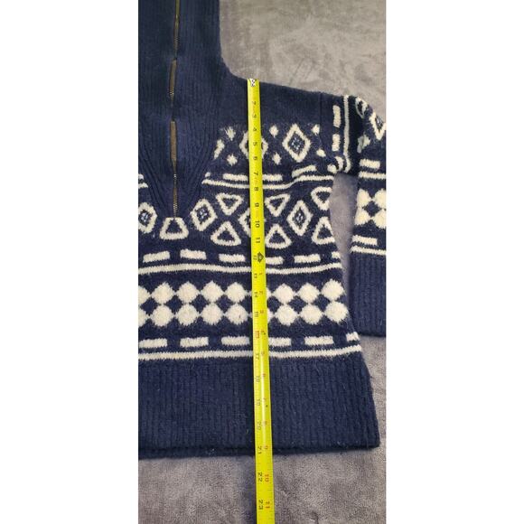 J. CREW Luxury Sz XS-S Blend MERINO WOOL ALPACA Navy White 1/2 Zip Geometric 25 - Picture 2 of 9